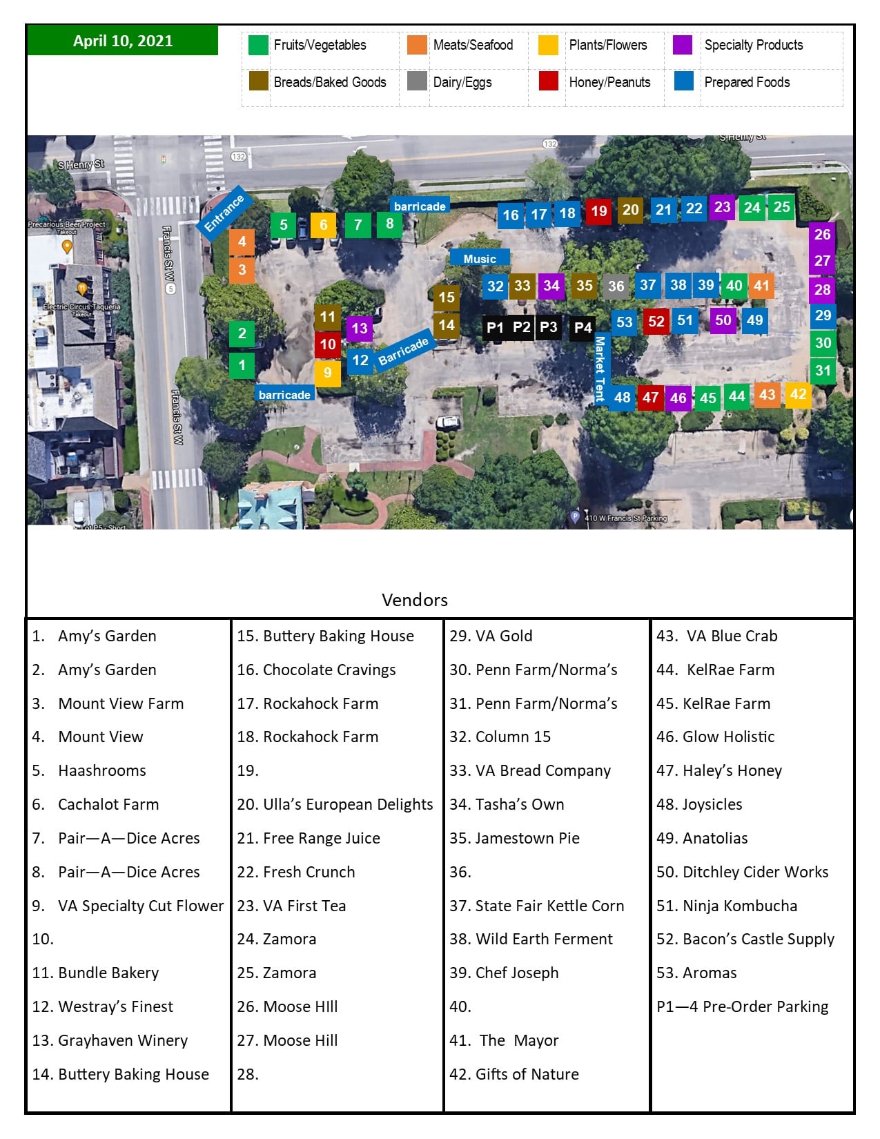 Here's a helpful map of the farmer's market in Williamsburg VA for your vacation visit.